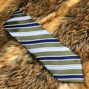 Jones New York Olive Navy Ivory Stripe 100% Silk Tie